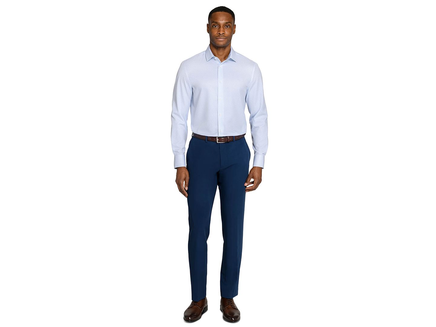 Мужская рубашка ConStruct Spread Collar Slim-Fit Performance Stretch Comfort Dress Shirt, цвет: Белый / Синий — фото 2
