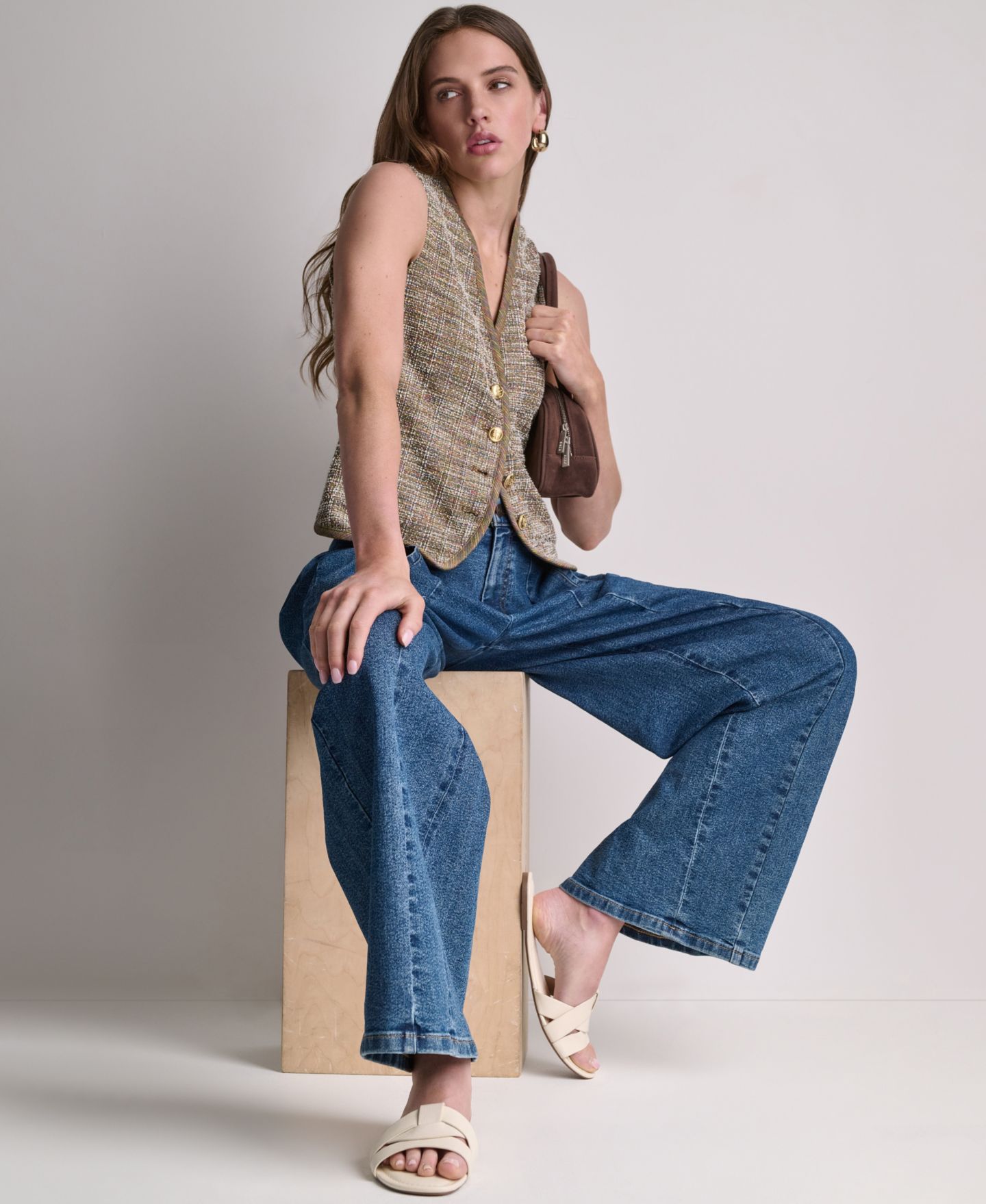 Женский жилет BCBG V-Neck Button-Front Vest, цвет: Разноцветный — фото 9