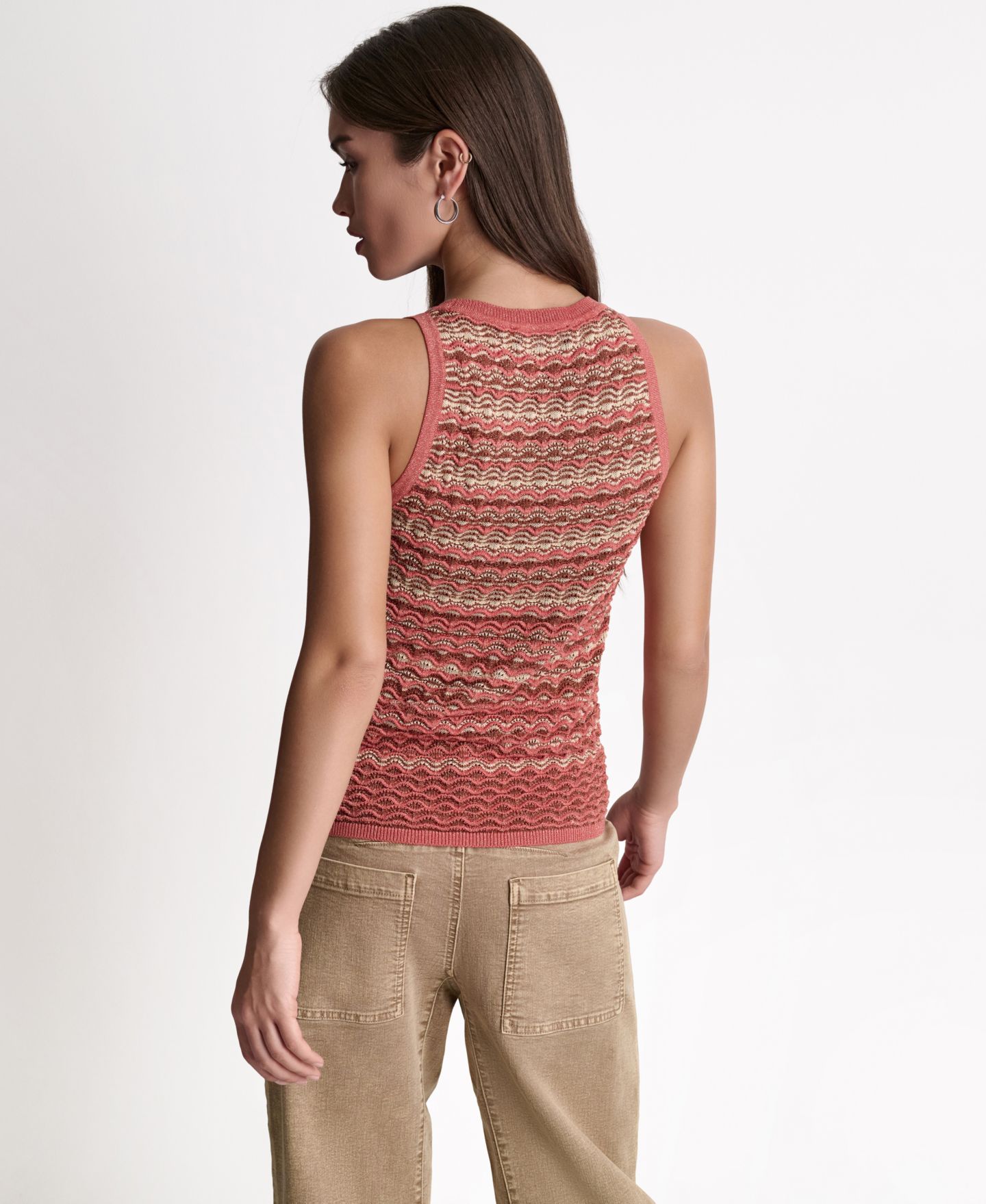 Женский топ BCBG Lurex Stripe Sleeveless, цвет: Чёрный / Персиковый разноцветный — фото 4