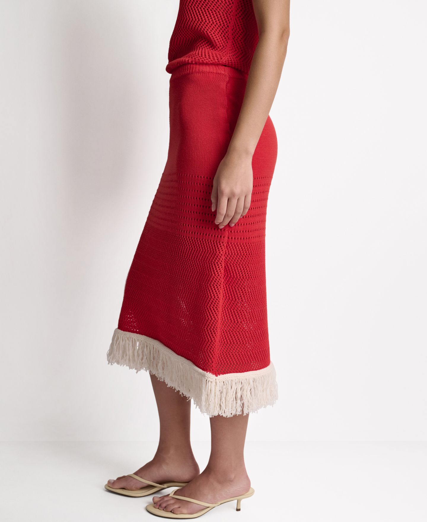 Женская юбка BCBG Fringe Pointelle A-Line Midi, цвет: Firelily/Buttercream — фото 6