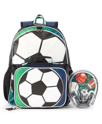 Boys' Baseball Soccer Backpack, Lunch Bag and Headphone, 3-Piece Set