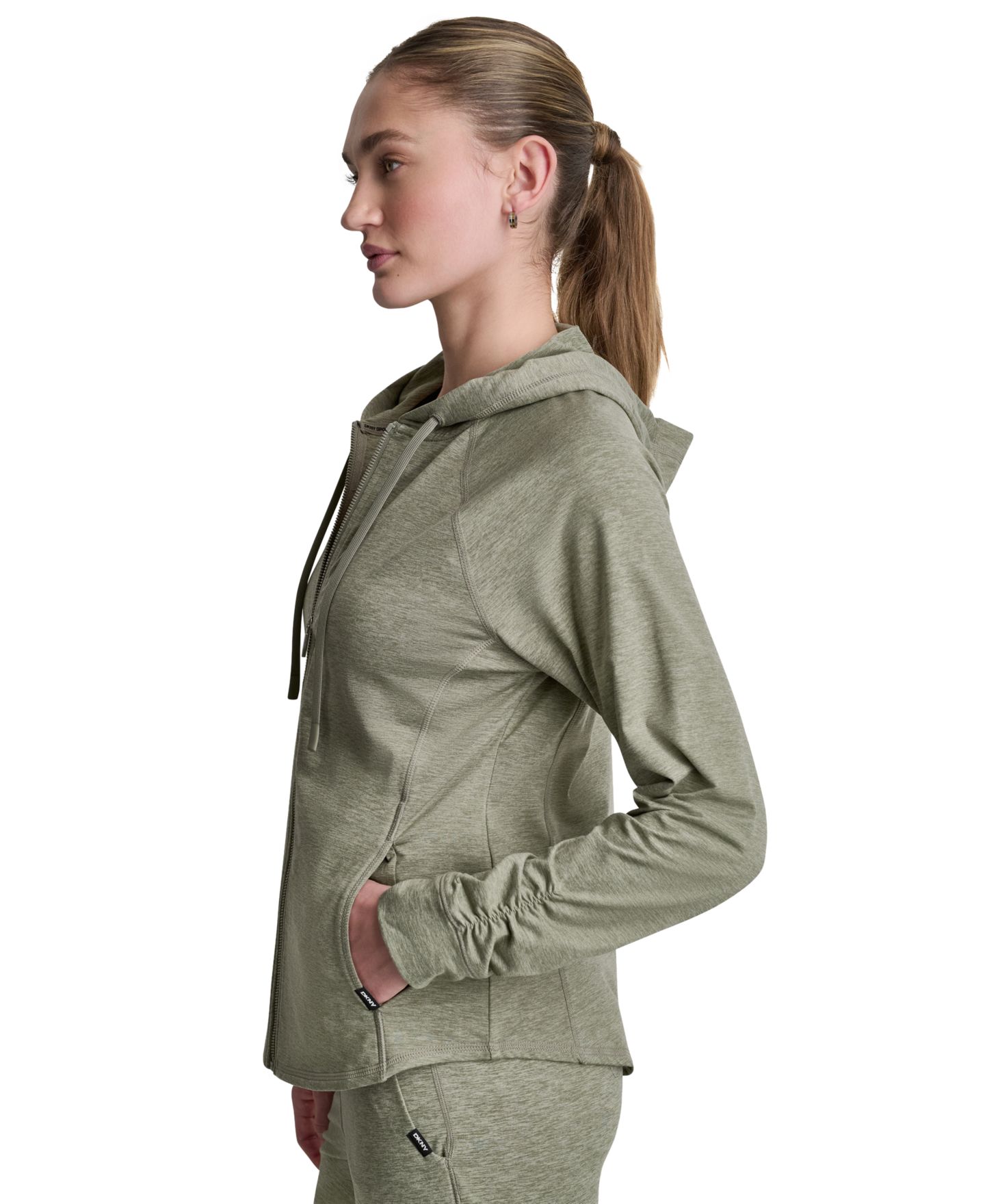 Женское худи DKNY Sport DKNY Full-Zip Long-Sleeve, цвет: Bay Leaf Spacedye — фото 3