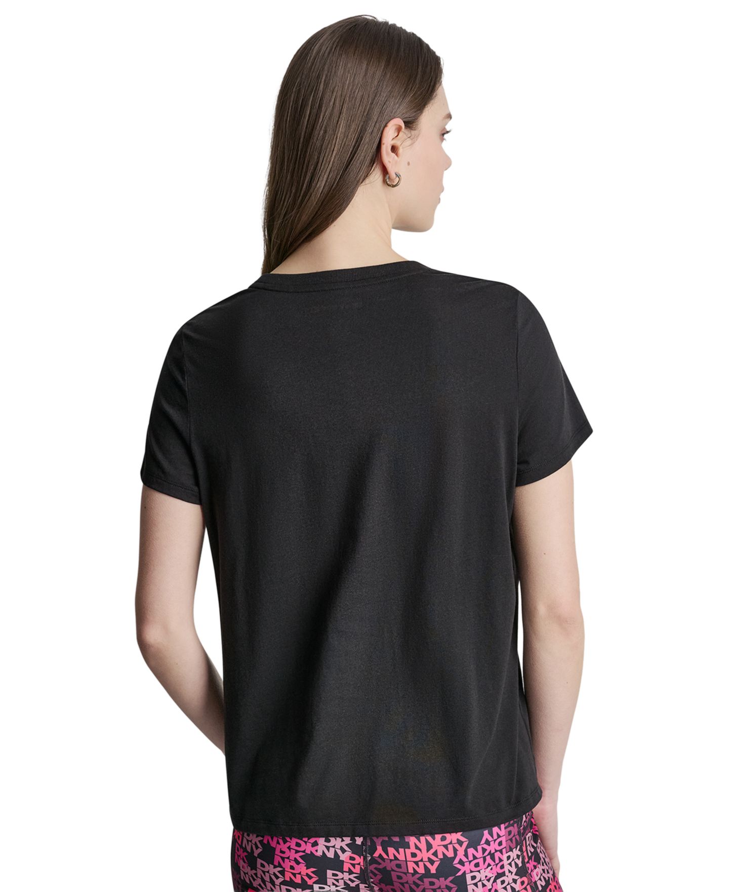 Женская футболка DKNY Sport Mixed Media Logo Crewneck, цвет: Чёрный — фото 4