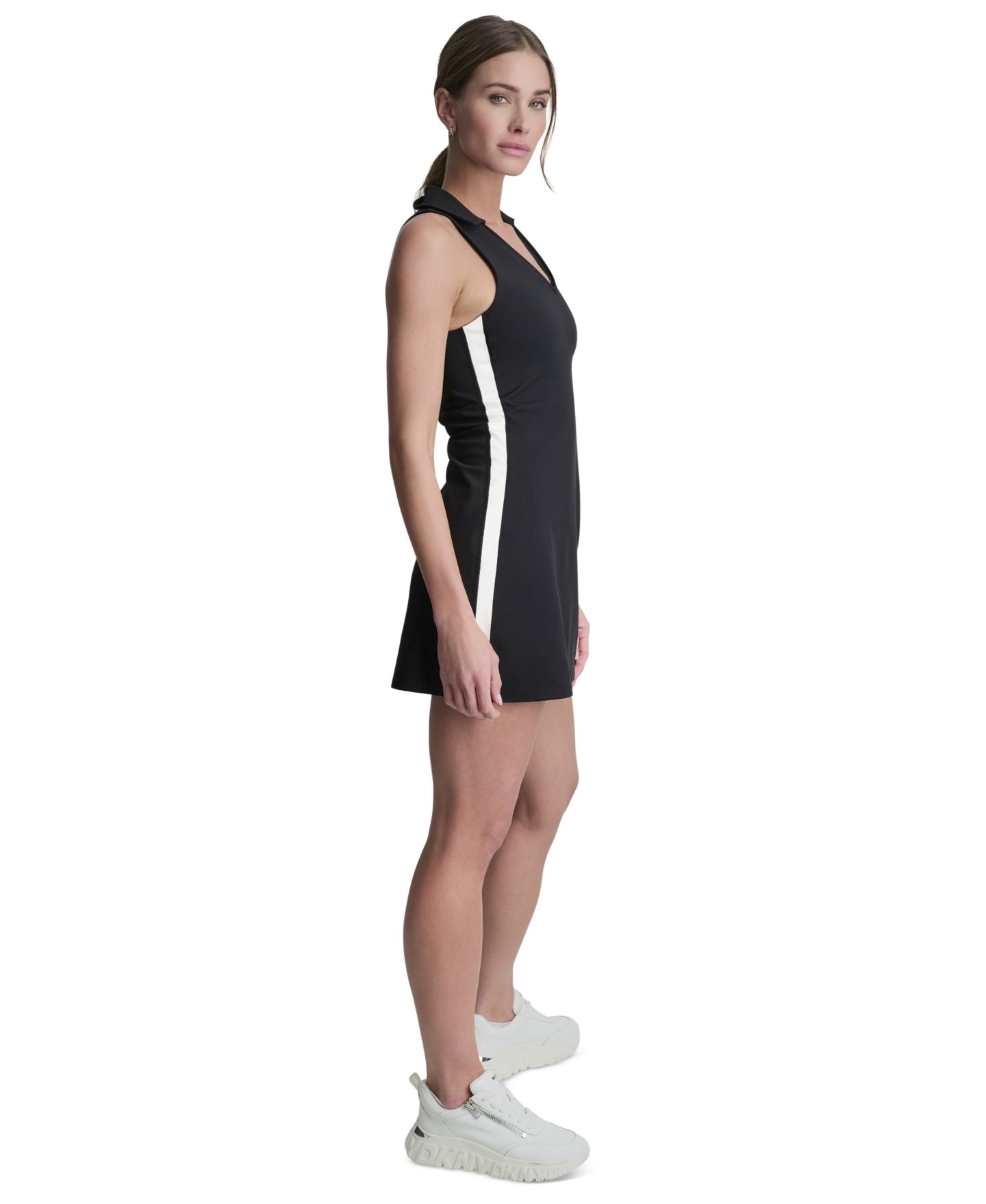 Женское платье DKNY Sport Side Stripe Polo Collar Tank Dress, цвет: Чёрный / Сливочный — фото 3
