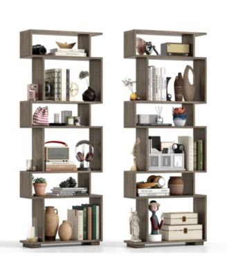 Set of 2 6-tier Storage Bookshelf with Anti-toppling Kits Decorative Room Divider
