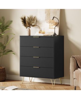 Slim 4-Drawer Bedroom Dresser, Tall Fluted Wave Texture Storage Cabinet, Modern Vertical Organizer, Compact Nightstand Replacement