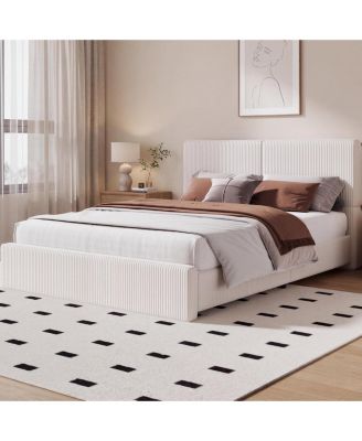 Upholstered Platform Bed Frame with Headboard, Corduroy or PU Cover, Wooden Slats and Quiet Support, No Box Spring Needed