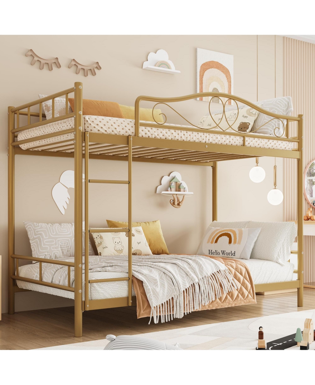 homfan Twin Over Metal Bunk Bed with Guardrails and Side Ladder, Steel Frame Space-Saving for Kids Bedroom or School