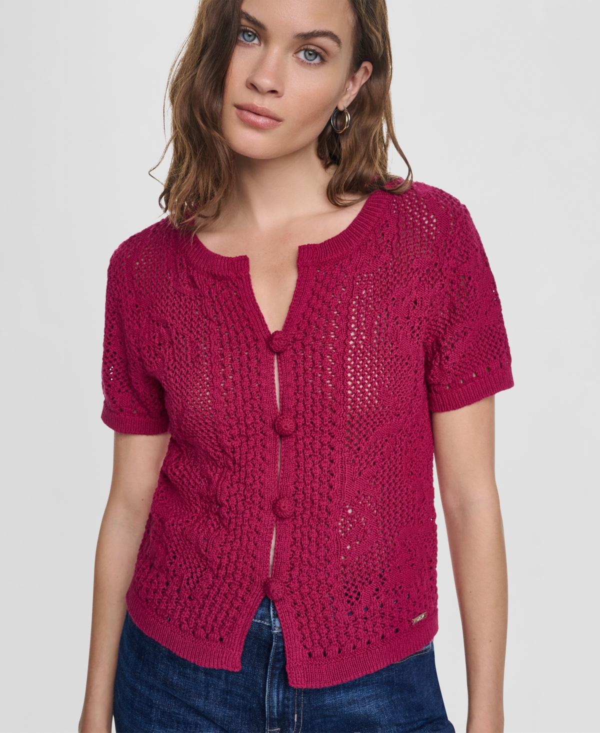 Dkny Jeans Women's Short-Sleeve Crewneck Cardigan