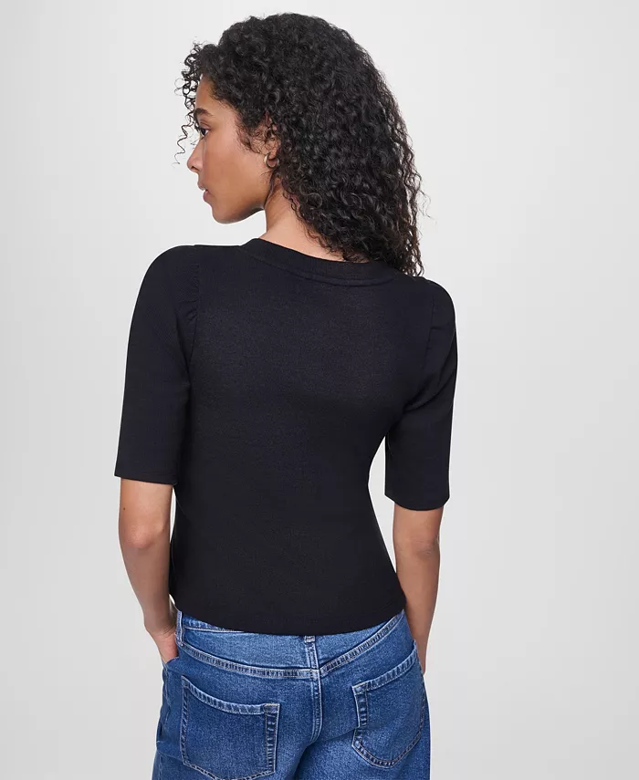 Women's Asymmetric Hemline Puff Elbow-Sleeve Top - thumbnail 10