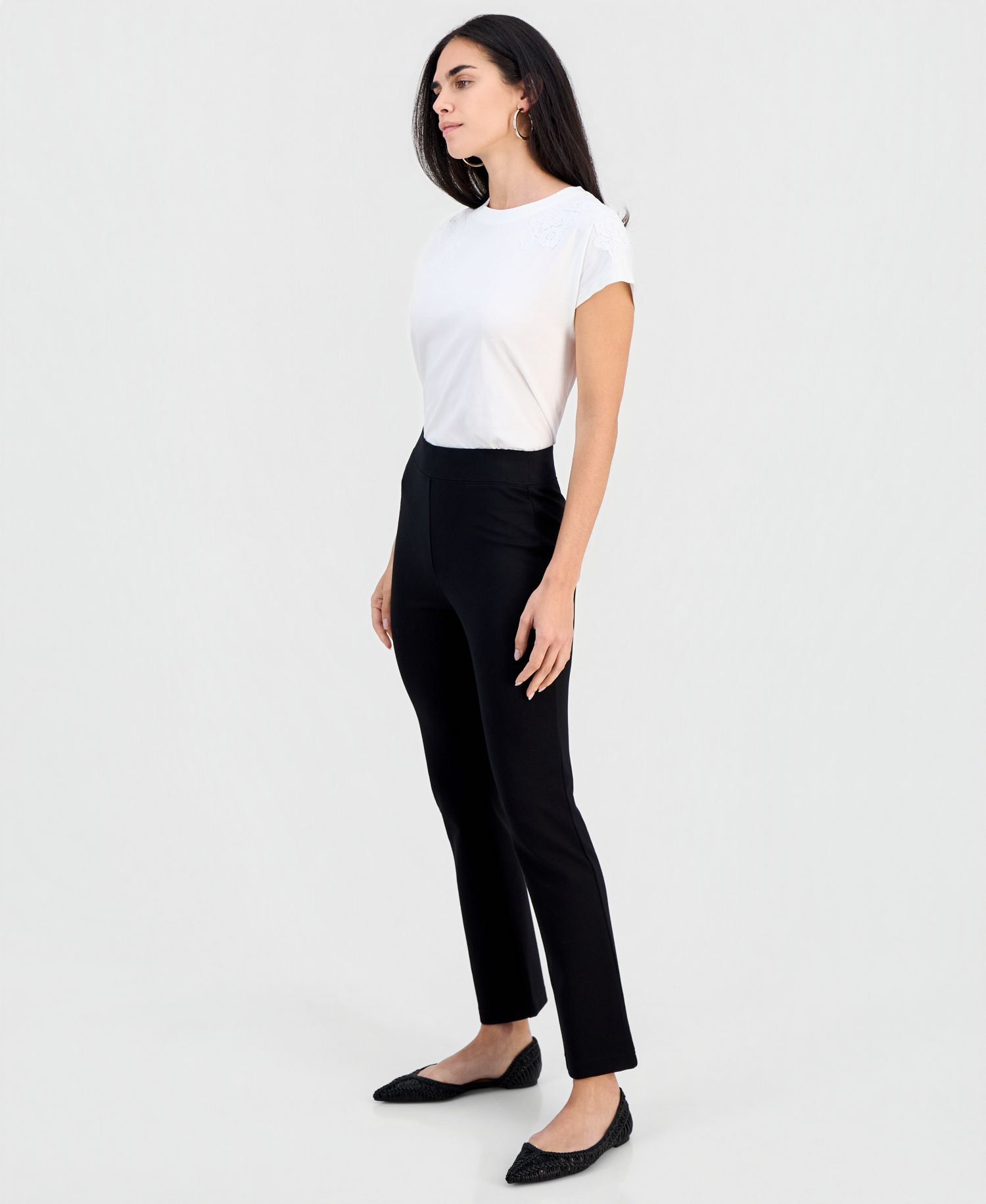 Petite High-Rise Slim Straight-Leg Pants