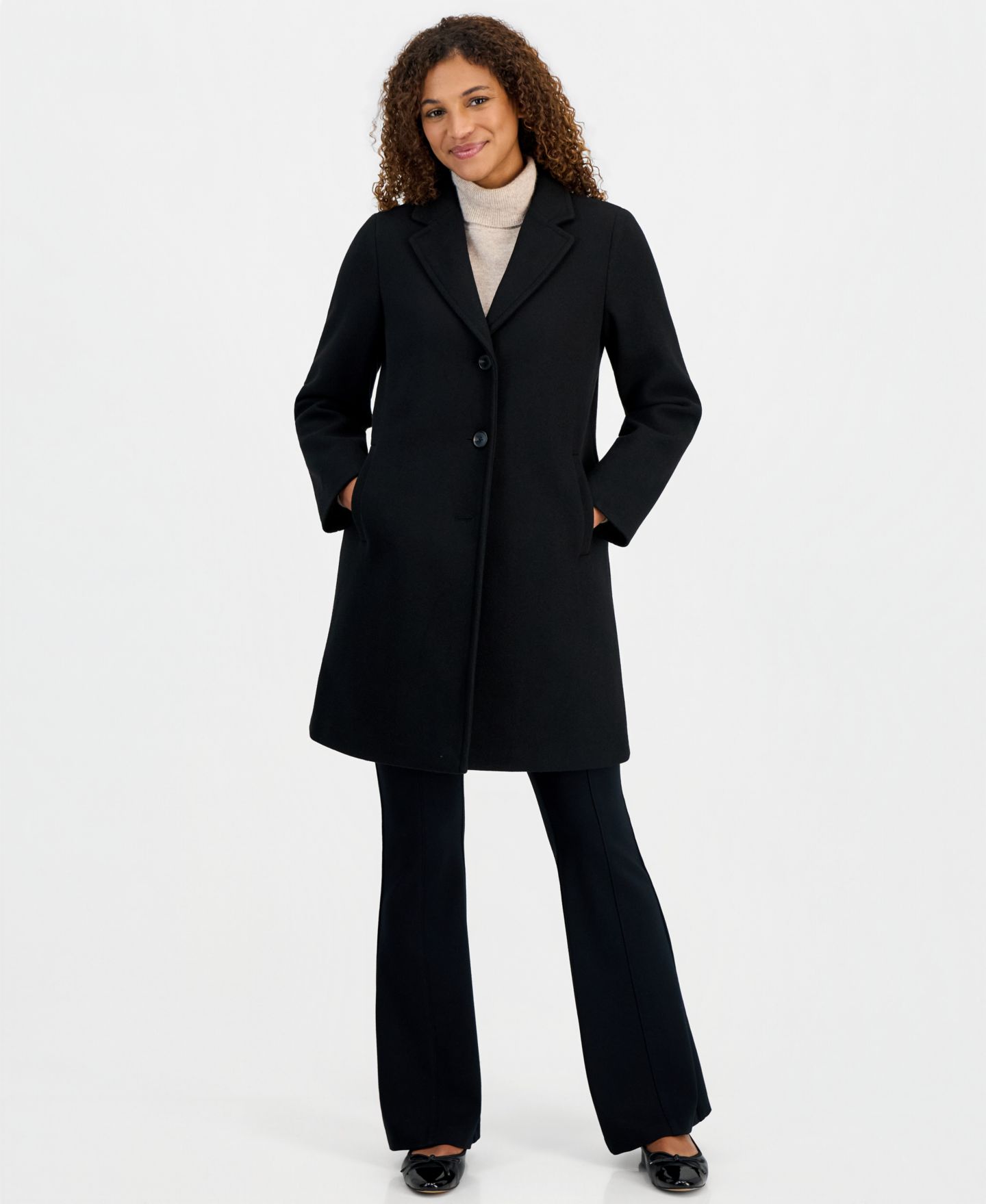 Женское пальто Calvin Klein Single-Breasted Herringbone Walker Coat, Created for Macy's, цвет: Чёрный — фото 1