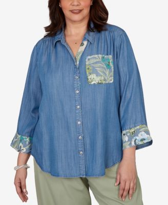 Plus Size Indigo Girls Sequined Denim Button-Front Top