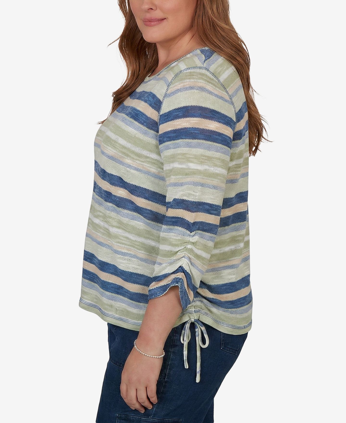 Женский топ Alfred Dunner Plus Size Spliced Multi Stripe Knit, цвет: Зелёный разноцветный — фото 3