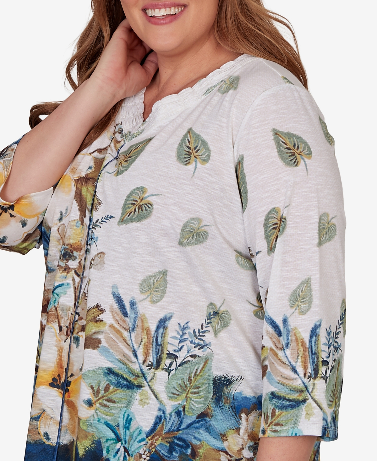 Alfred Dunner Plus Indigo Girls Placed Texture Floral Knit Top