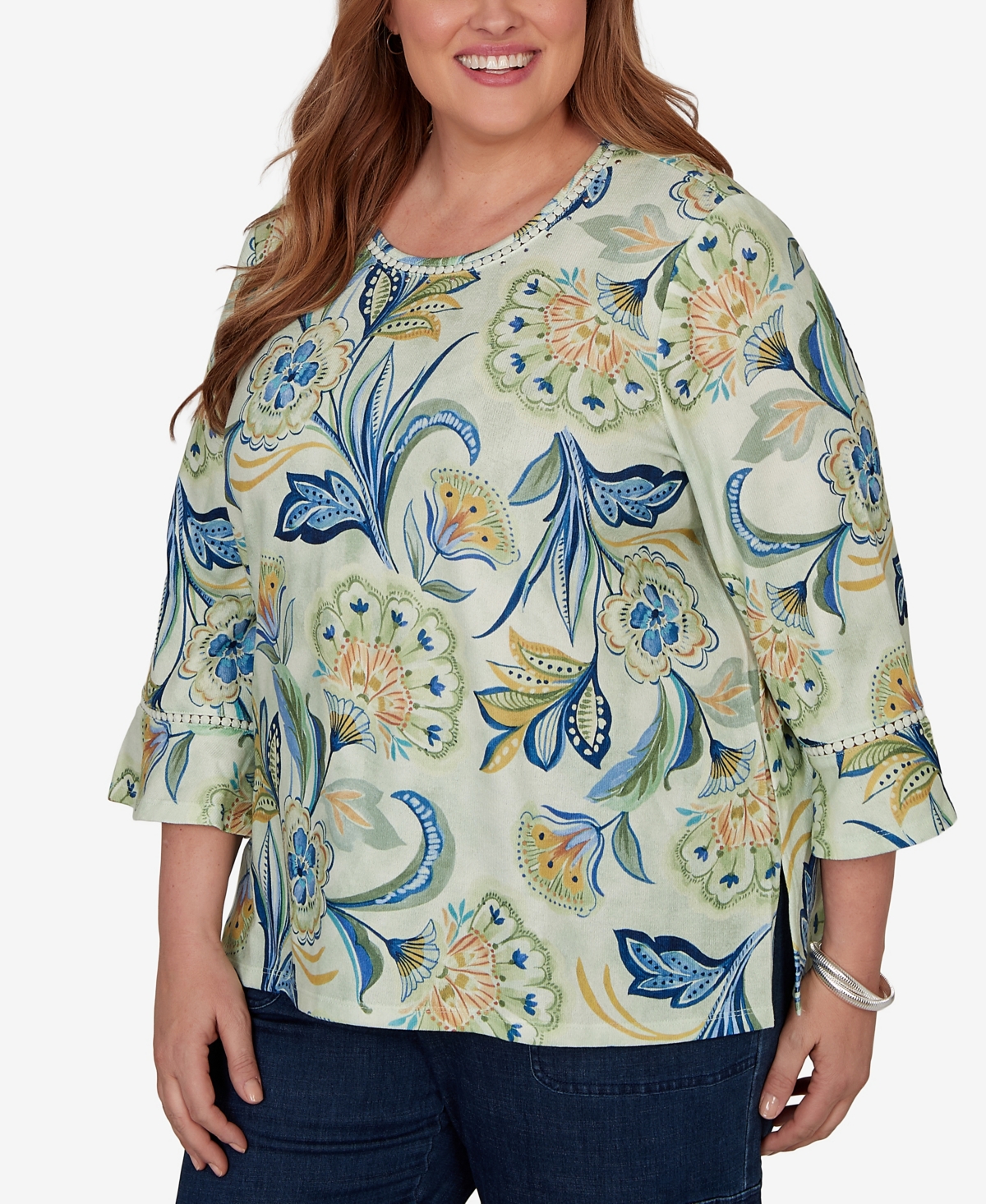 Alfred Dunner Plus Indigo Girls Bold Meadow Floral Knit Top