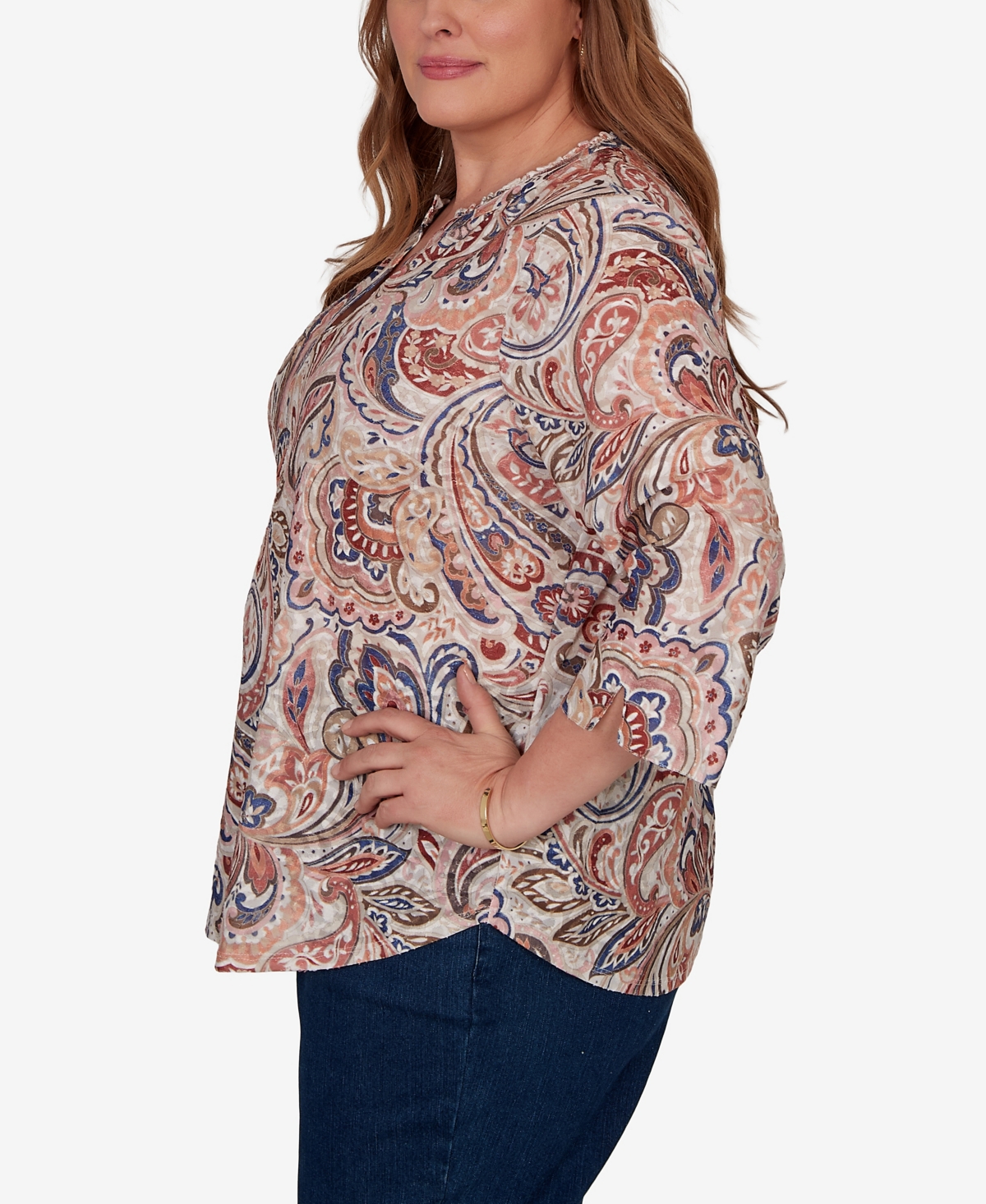 Alfred Dunner Plus Camden Market Paisley Split Neck Knit Top