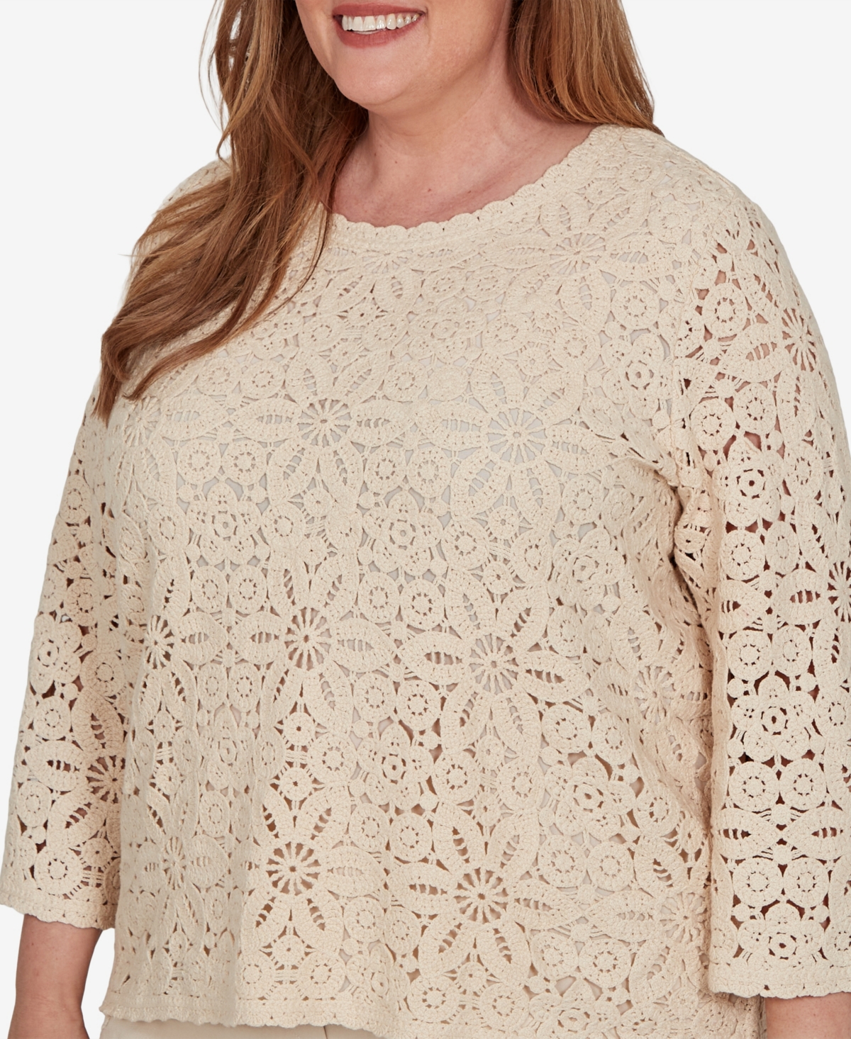 Alfred Dunner Plus Camden Market Floral Crochet Lined Knit Top