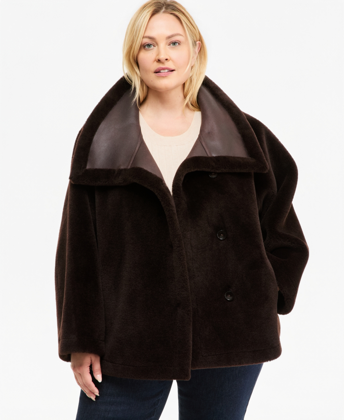 Calvin Klein Plus Funnel-Neck Teddy Jacket, Created for Macy's