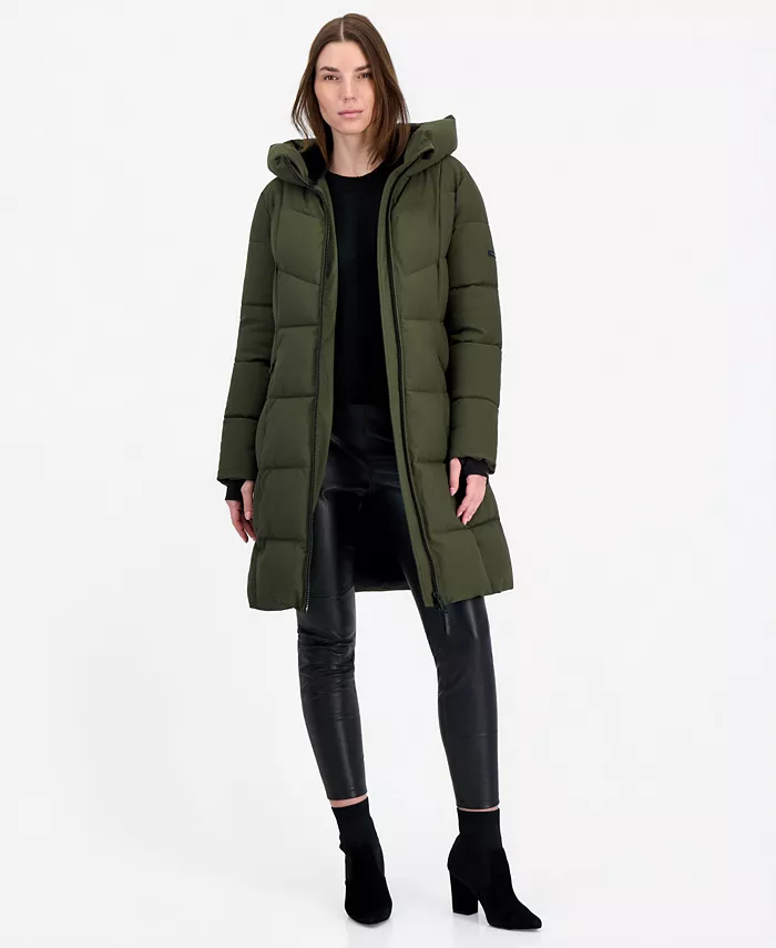 Women's Hooded Zippered Puffer Coat - thumbnail 4