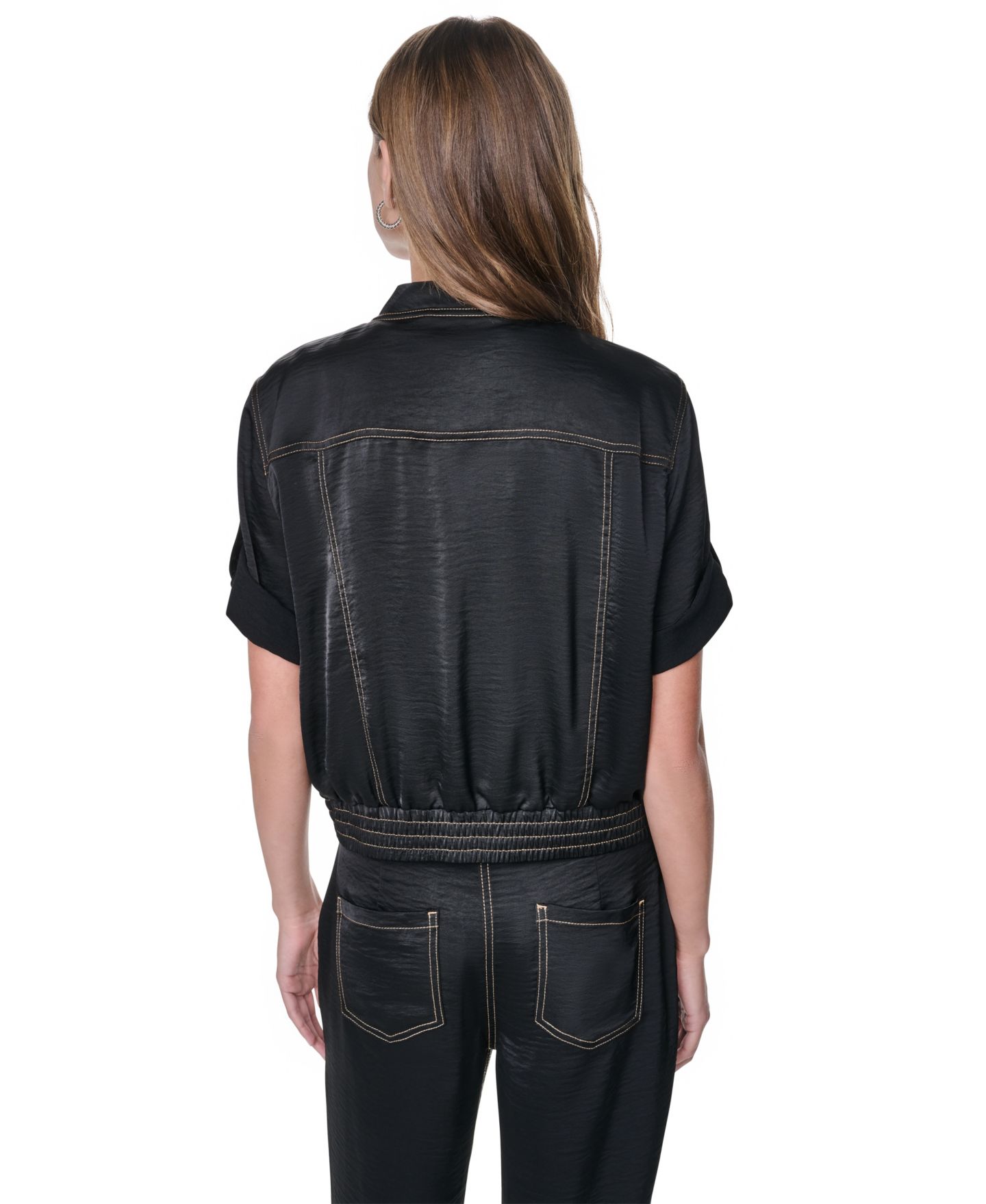 Женская куртка DKNY Roll-Tab Contrast Stitch Glazed, цвет: Чёрный — фото 9