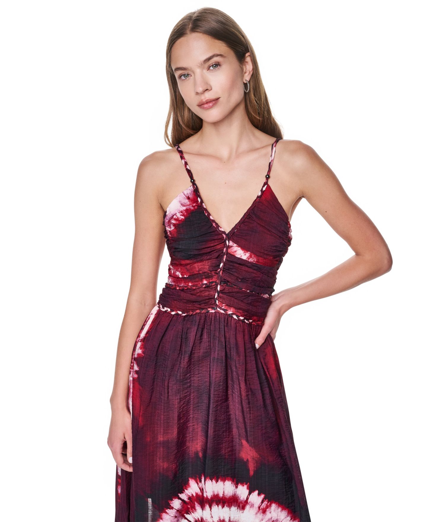 Женское платье DKNY Printed Voile Braided Detail V-Neck, цвет: Firework Tiedye — фото 2