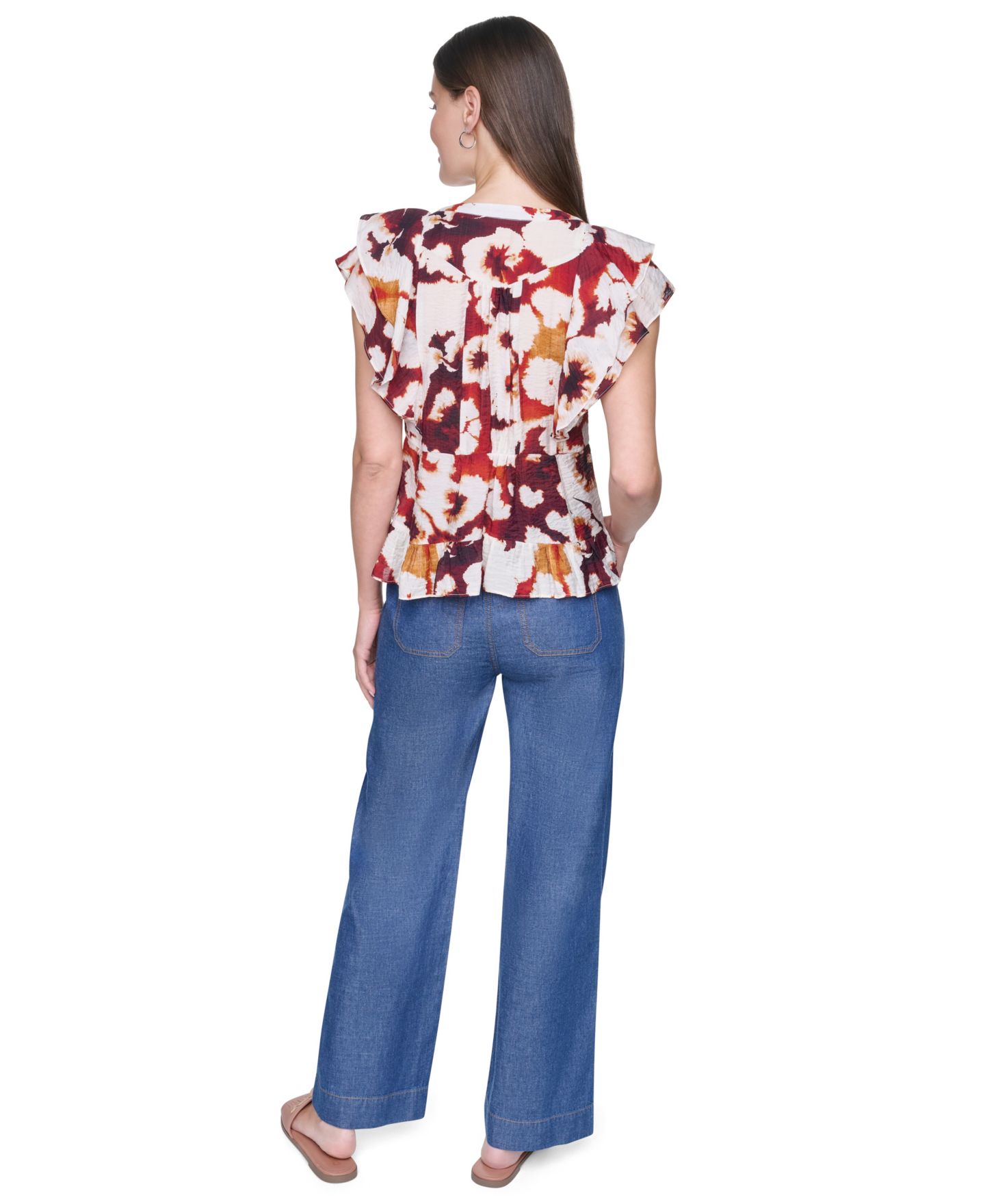 Женская блузка DKNY Printed Flutter-Sleeve Pleated, цвет: С принтом — фото 4