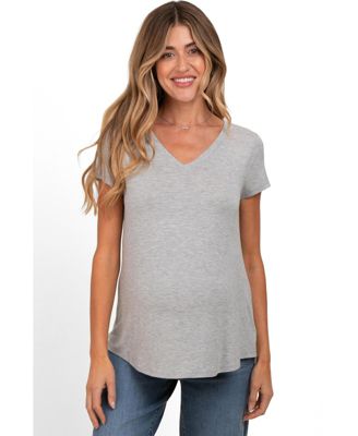 Basic V-Neck Short Sleeve Maternity Top