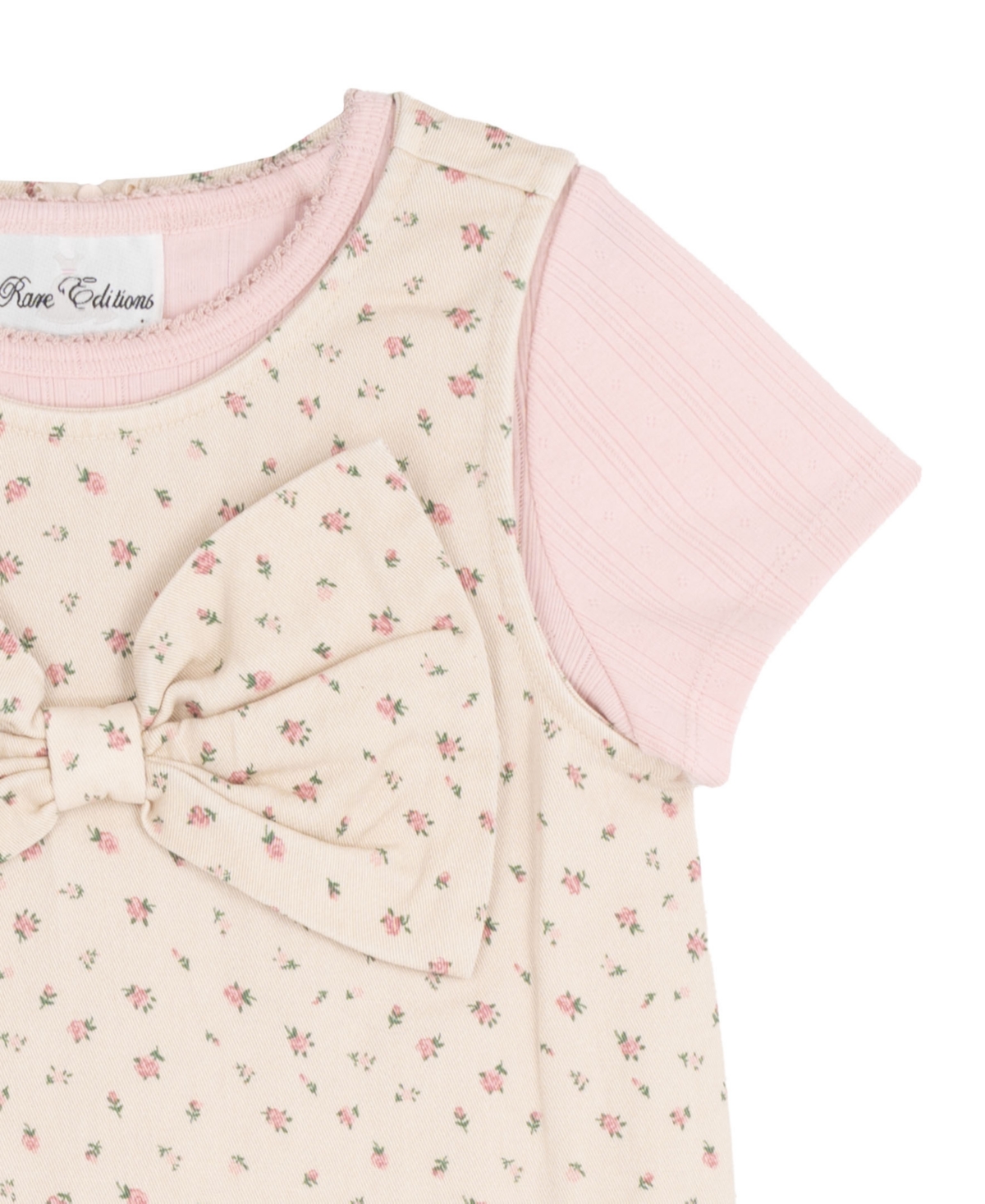 Rare Editions Girls' 2T-6X Printed Denim Jumper with Self Bow