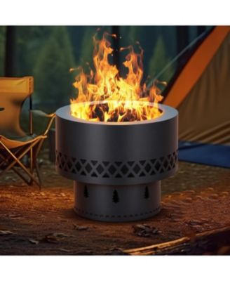 19 Inch Outdoor Wood Burning Fire Pit, Cold Rolled Steel Smokeless Fire Pit with Waterproof Storage Bag