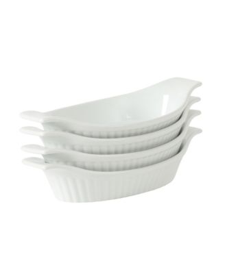 Gracious Dining Oval Au Gratin Baking Dishes, 4-Piece Set - 9 oz Oven Safe Banana Split Ceramic Bowls with Handles