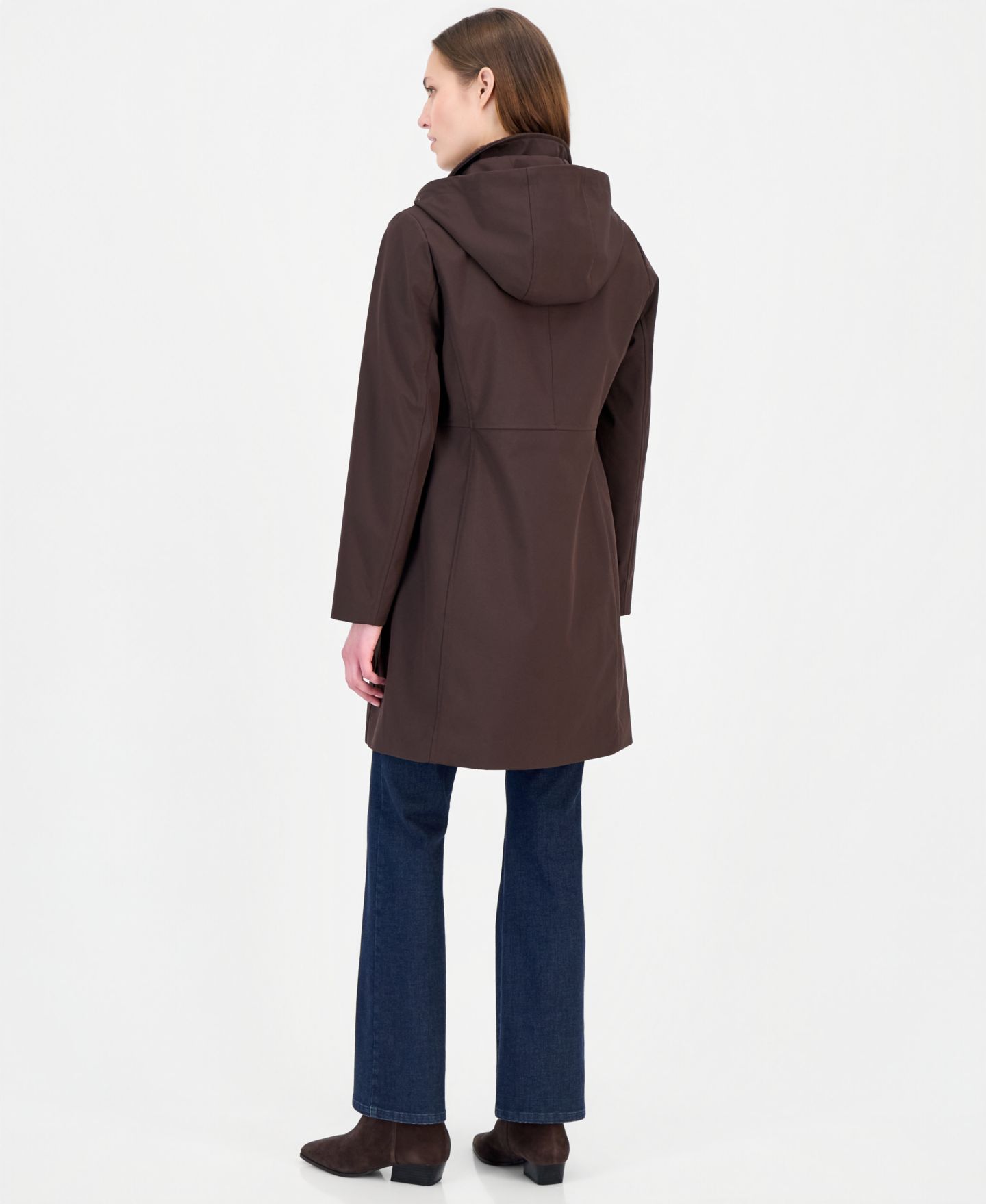 Женское пальто Calvin Klein Hooded Button-Front Knit Collar Coat, цвет: Чёрный кофейный — фото 5
