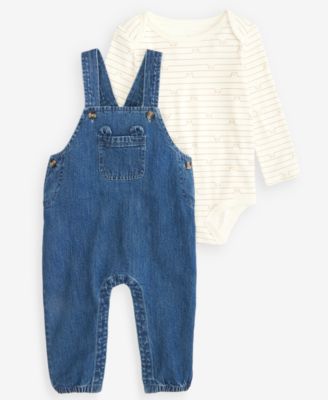 Baby Boys' 3M-24M Striped Bodysuit and Chambray Overalls, 2-Piece Set