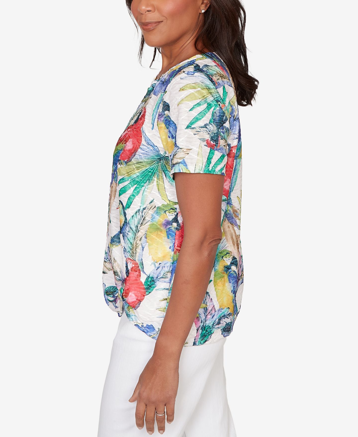 Женский топ Alfred Dunner Petite Parrot Tropical Beaded Neck, цвет: Яркий — фото 3