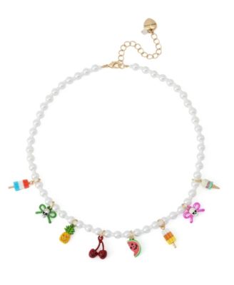 Faux Imitation Pearl Spooky Summer Charm Bib Necklace