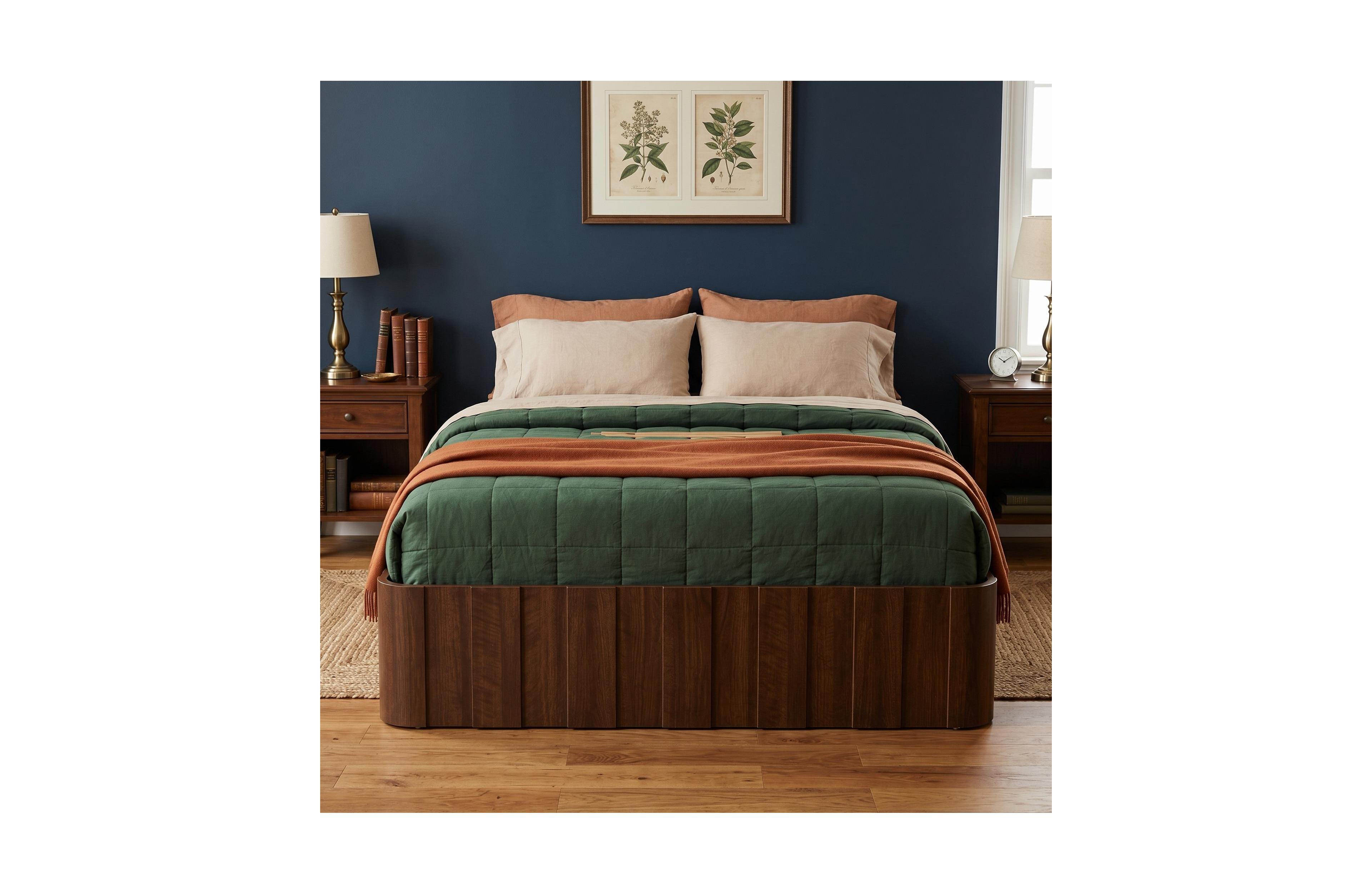 homfan All Platform Bed Frame with Wood Slats, No Box Spring Needed, Rounded Corners, Sturdy Frame