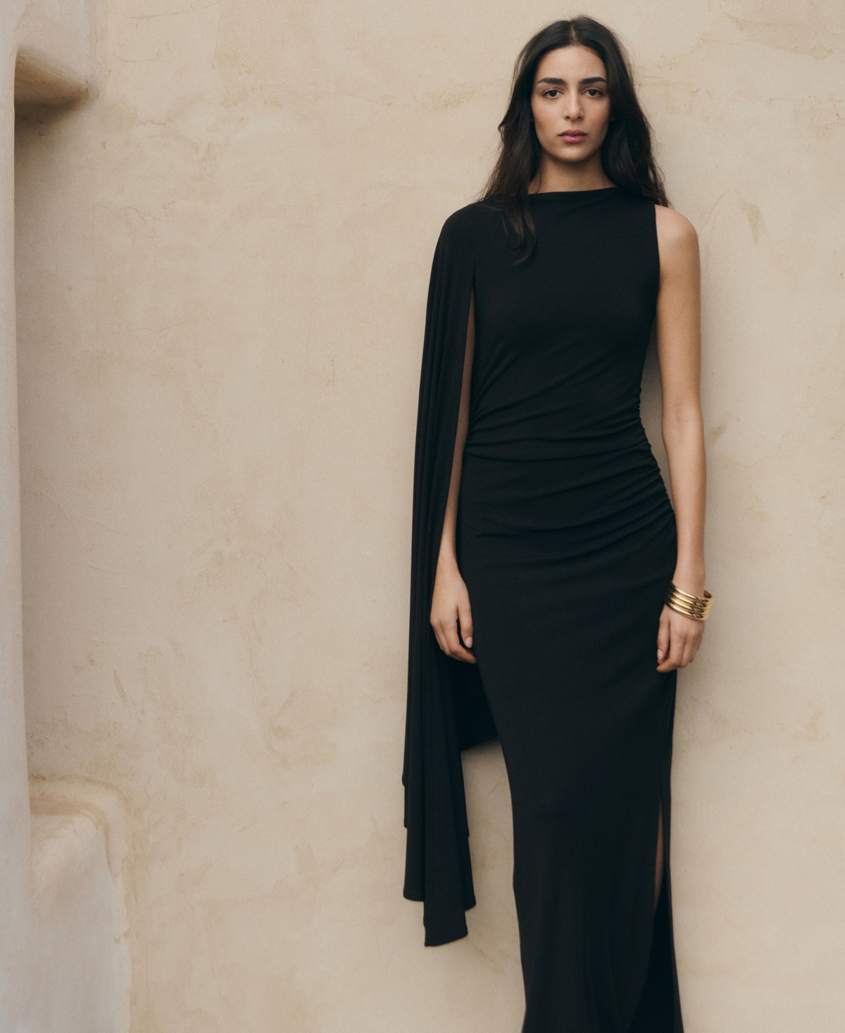 Mango Women's Long Asymmetrical Cape Dress