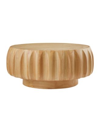 Round Solid Wood Carved Coffee Table with Elegant Sculptural Design
