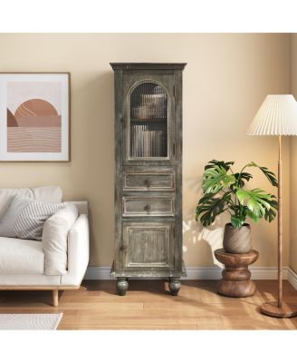 Farmhouse Tall Narrow Storage Cabinet with 2 Drawers and 2 Doors