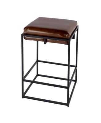 2Seat Height Leather and Iron Backless Counter Height Stool with Footrest