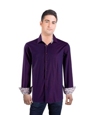 Elie Balleh - Men's Slim Fit Jacquard Dot Button-Down Shirt Wine