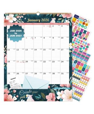 Wall Calendar 2026-2027 Storage Pocket Monthly Planner Stickers Artistic Floral