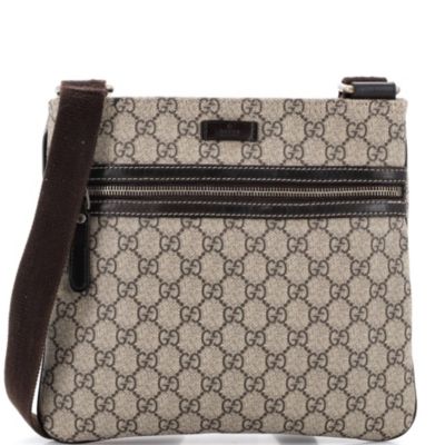 Medium Front Zip Flat Messenger Bag GG Coated Canvas