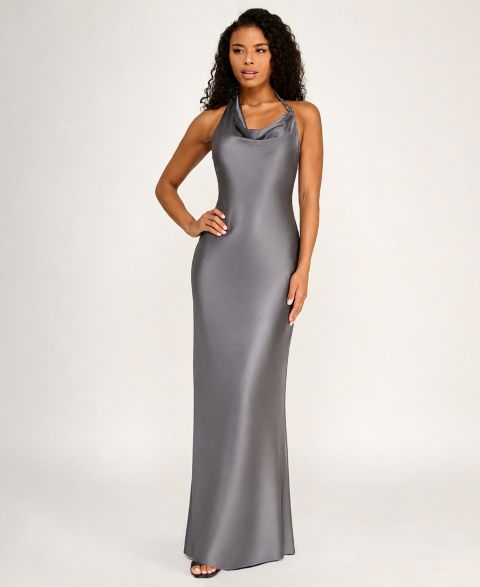 Женское платье SENI & CADE Juniors' Halter Neck Satin Long, цвет: Угольный
