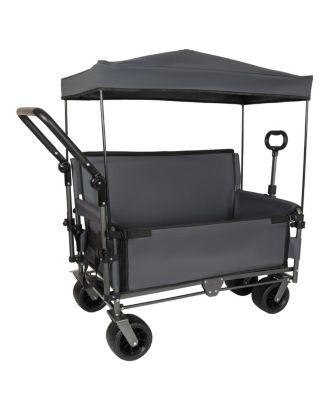 Streamdale 3-in-1 Folding Wagon Cart with Bench, Canopy, and Storage, 500lbs Capacity