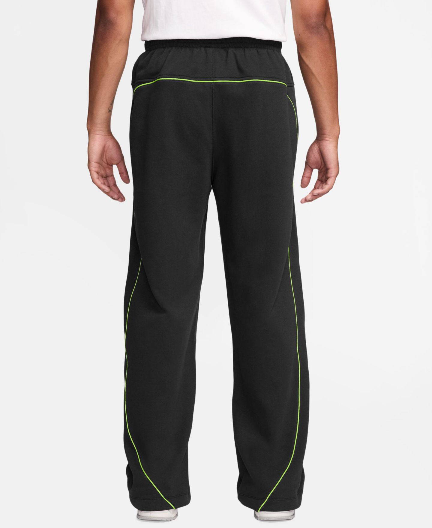 Мужские брюки Nike Air Open Hem Fleece, цвет: Чёрный / Кислотно-жёлтый — фото 2