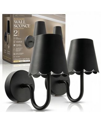Set of 2 Metal Scallop Shade Dimmable LED Rechargeable Cordless Touch Control Lights Wall Sconces