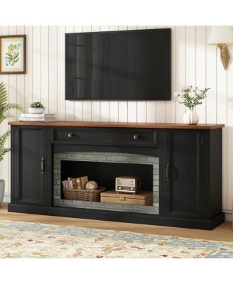 Elegant Walnut and Gray Brick TV Stand for TVs Up to 70" with Storage