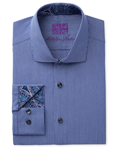 Michelsons of London Slim-Fit Blue Pencil Stripe Dress Shirt