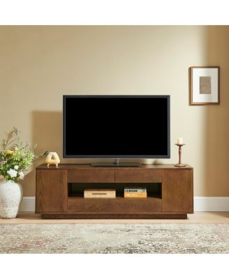 59" Mid-Century Modern Walnut TV Stand with Storage and Drawers